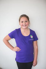 Load image into Gallery viewer, Girls’ Purple Scoop-neck T/shirt size with IFG logo
